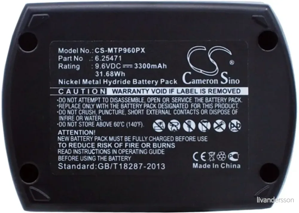 Batteri til Metabo BSP9.6, 9.6V, 3300 mAh v:8023253