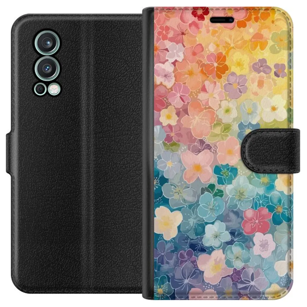 OnePlus Nord 2 5G Sort Lommebokdeksel Miniatyrblommor v:4483258