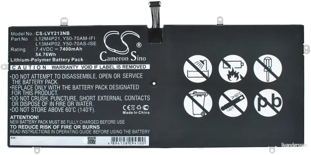 Batteri til Lenovo Yoga 2 Ultrabook, 7.4V, 7400 mAh v:9593978