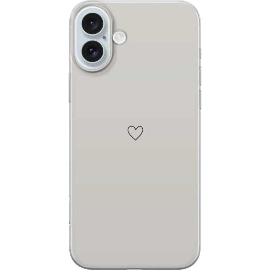 Apple iPhone 16 Plus Gjennomsiktig Telefondeksel Grått hjärta v:2737938