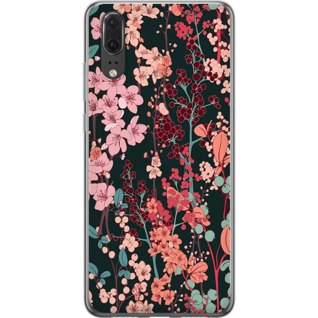Huawei P20 Gjennomsiktig Telefondeksel Blommor v:9793025
