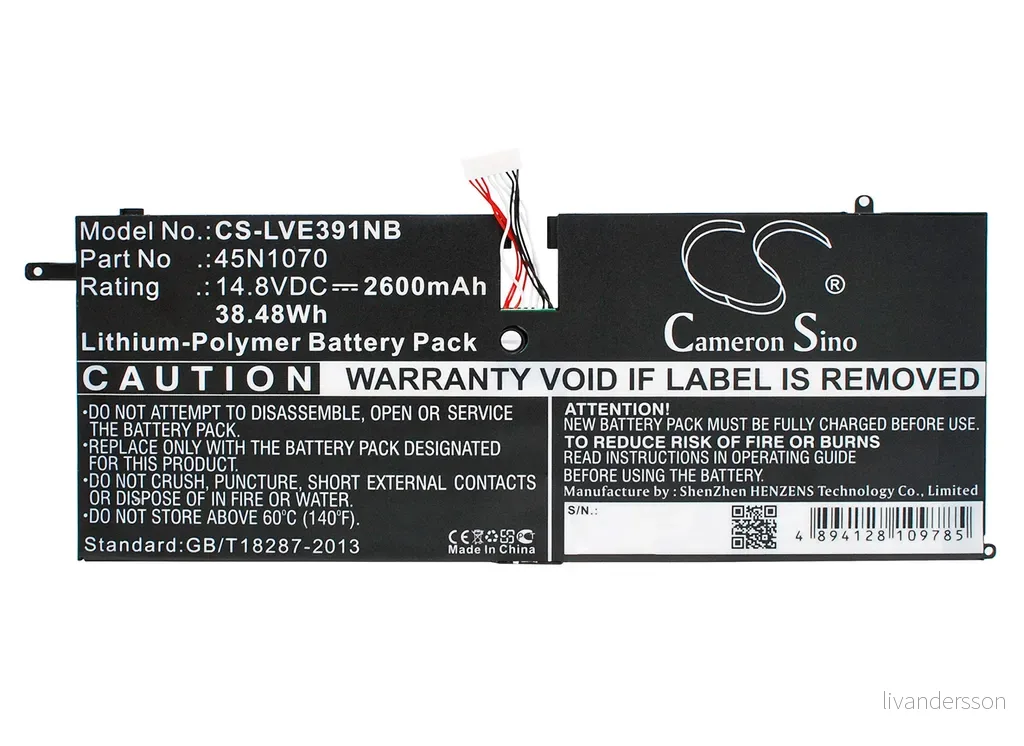 Batteri til Lenovo ThinkPad X1 Carbon 3448, 14.8V, 2600 mAh v:7308493