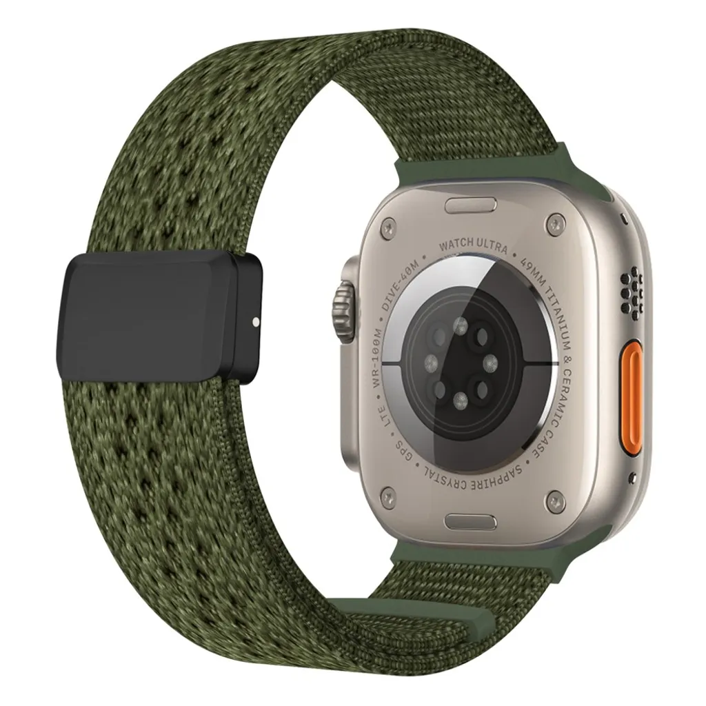 Apple Watch 49/46/44/42mm Klokkereim i nylonblonderdesign – Armégrønn v:6462394