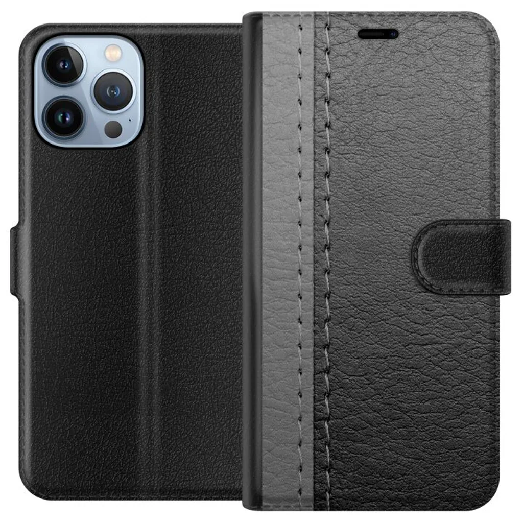 Apple iPhone 13 Pro Max Sort Lommebokdeksel Grått Fake Läder v:2443012