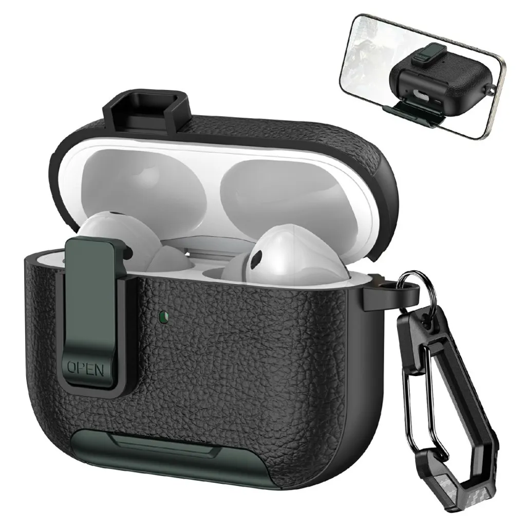 Apple AirPods Pro 3 Deksel med stativ – svart / mørkegrønn v:7107150