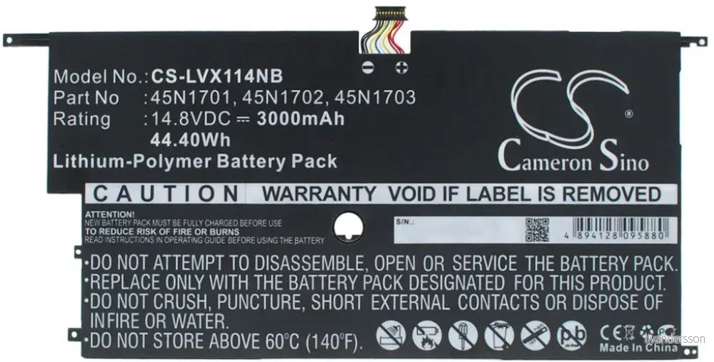 Batteri til Lenovo ThinkPad X1 Carbon(20BT-T003CAU), 14.8V, 3000 mAh v:6340586
