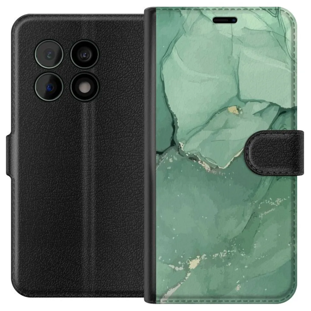 OnePlus 10 Pro Sort Lommebokdeksel Grön Marmor v:3665604