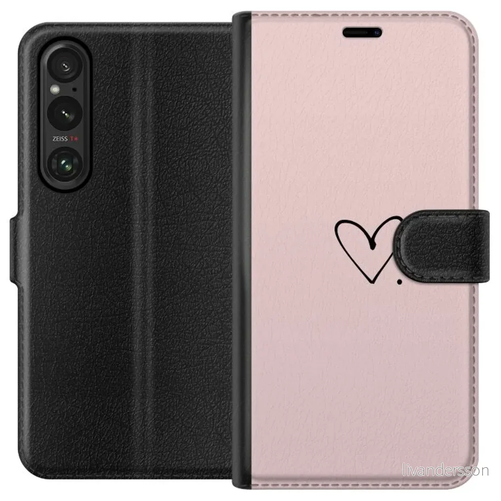 Sony Xperia 1 V Sort Lommebokdeksel Hjärta. v:1599742