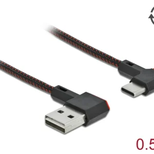 Delock EASY USB-A til USB-C-kabel vinklet venstre/høyre, 0,5 m – svart v:5022472