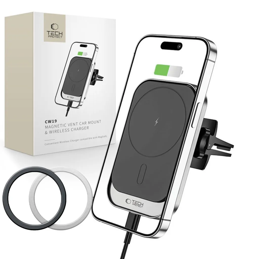 Tech-Protect CW19 MagSafe magnetisk mobilholder med 15W lader for luftventil – sort v:4567799