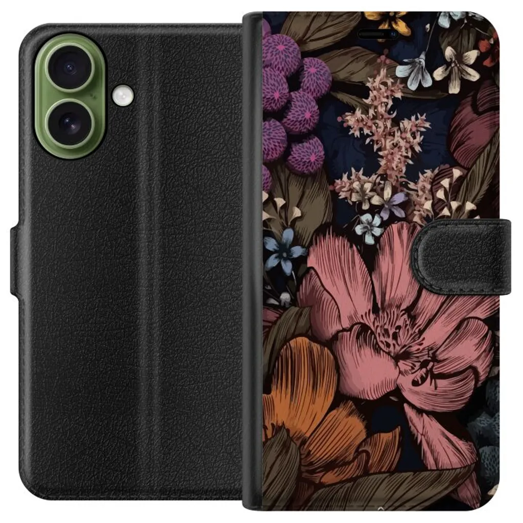Apple iPhone 17 Sort Lommebokdeksel Tecknade blommor v:9758777