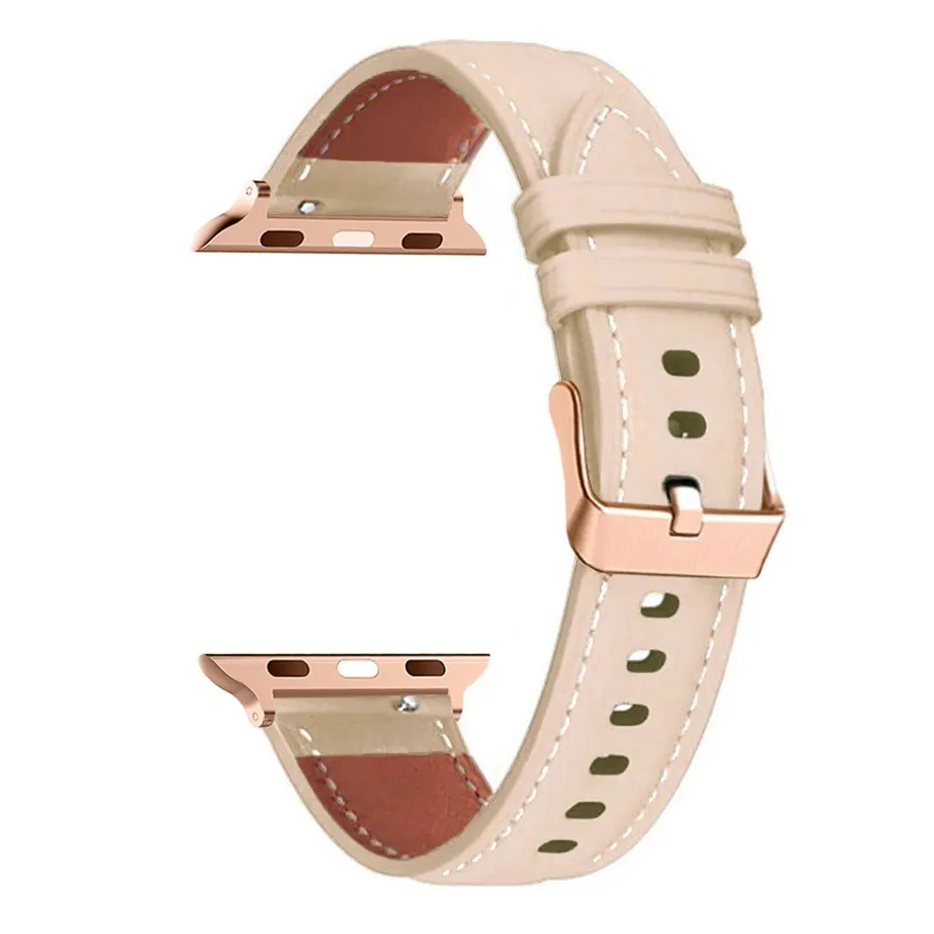 Apple Watch 38/40/41/42 mm klokkerem i ekte skinn – beige v:5454574