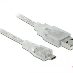 Delock USB-A 2.0-kabel hann til USB-B mikro hann 1m – Gjennomsiktig v:1056134
