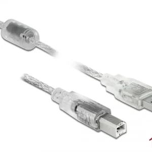 Delock USB-A 2.0-kabel hann til USB-B 2.0 hann 1m – Gjennomsiktig v:6812510