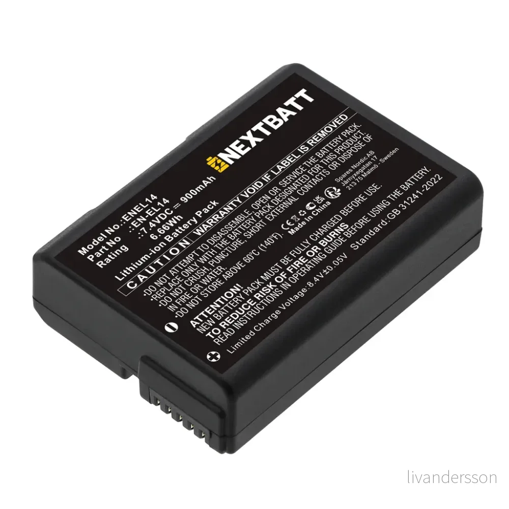 Batteri til Nikon D5200, 7,4, 900mAh v:9321323