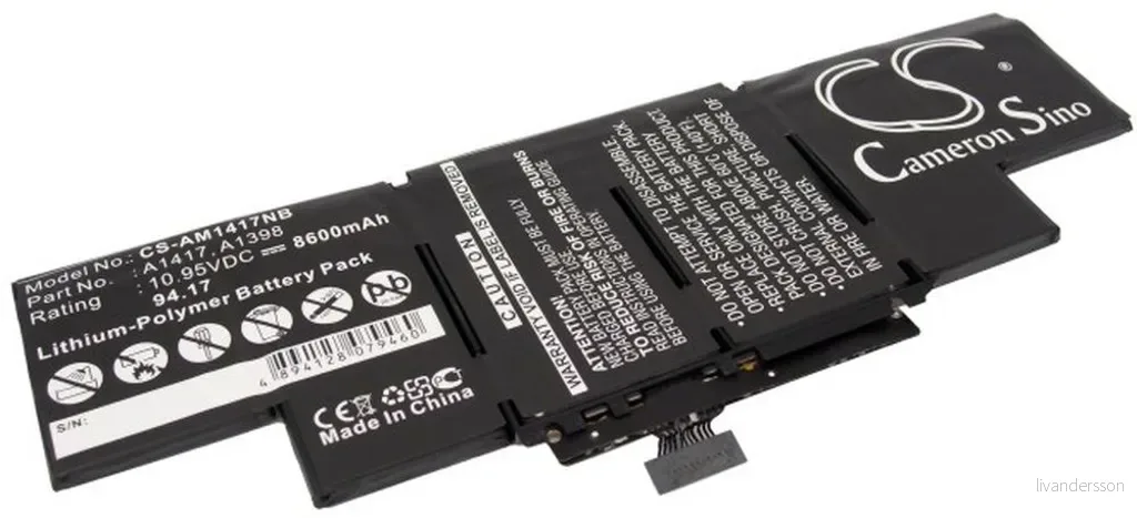 Batteri til Apple MC976LL/A A1398 Mid2012, 10,95 (11,26)V, 8460mAh v:5211826