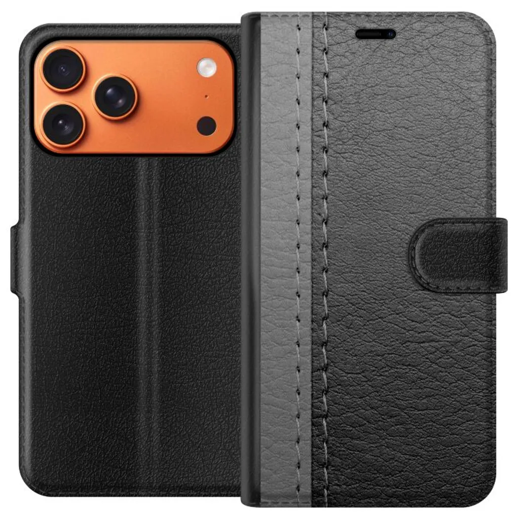 Apple iPhone 18 Pro Max Sort Lommebokdeksel Grått Fake Läder v:7153370