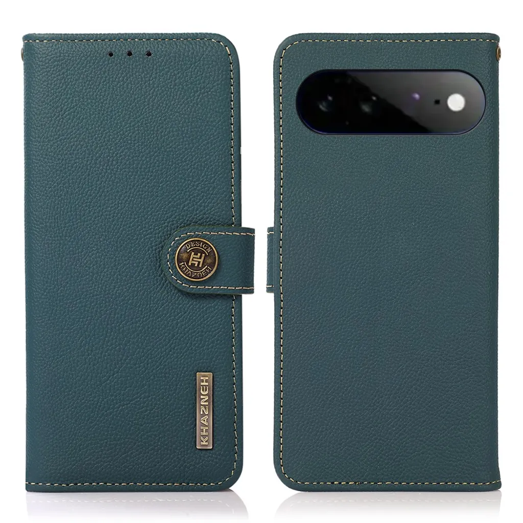 KHAZNEH Google Pixel 11 Pro XL Lommeboketui Ekte Skinn RFID-blokkerende – Grønn v:6316256